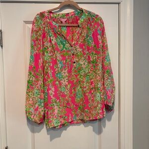 EUC Lilly Pulitzer Elsa Silk shirt Southern Charm Size XL